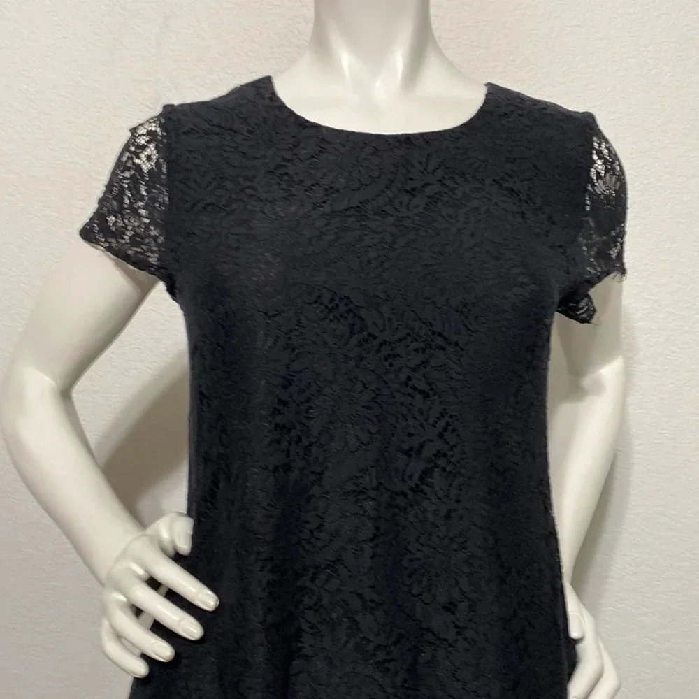 Madewell Black Floral Lace Mini Shift Dress
